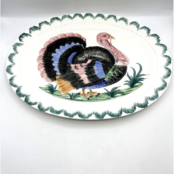 Thanksgiving Turkey PlatterLarge 19x14 “Turkey Time” By Embassy Hand Painted